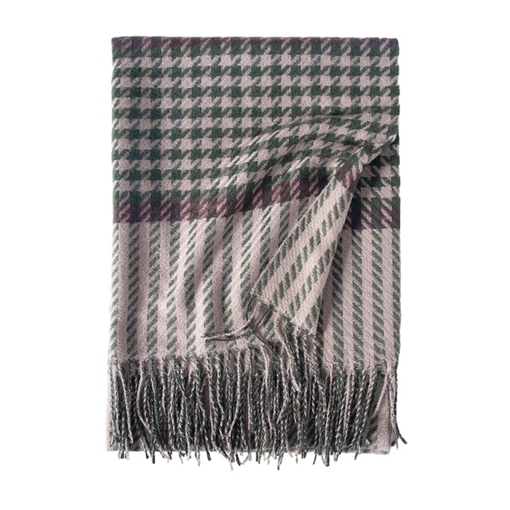 Esarfa de iarna pentru femei, tartan, 180x65cm, cu franjuri, multicolor
