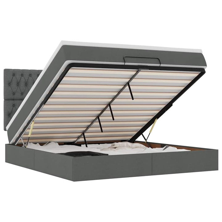 Cadru pat otoman cu saltea vidaXL, tesatura, gri inchis, 160x200 cm, 62.42 Kg 3313252