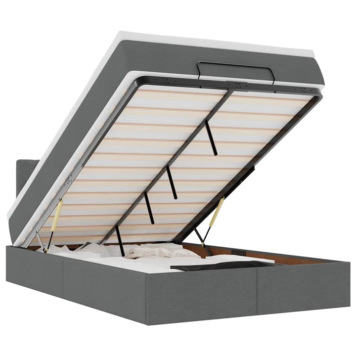 Pat otoman vidaXL, cu saltea tesatura gri inchis 120x190 cm, 49.16 kg