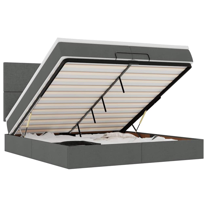Cadru de pat otoman cu saltele vidaXL, tesatura, gri inchis, 200x200cm, 57.74 Kg 3313100