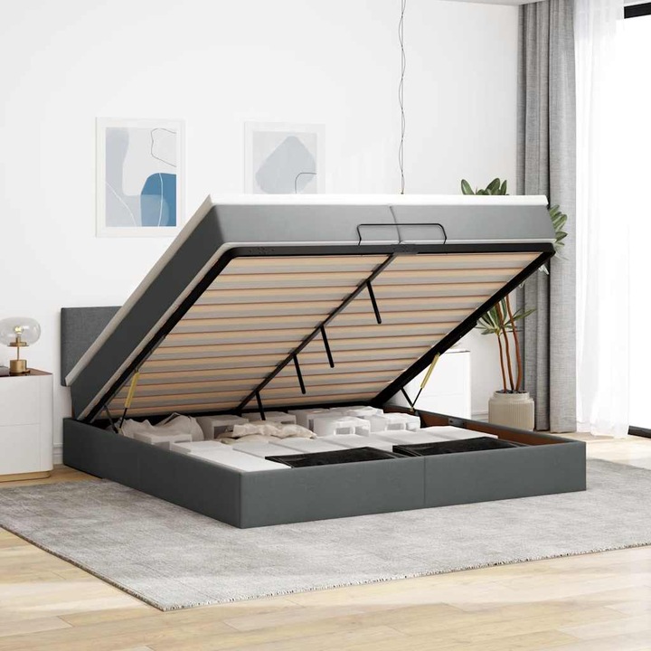 Gossi cadru de pat otoman cu saltele tesatura gri inchis 200x200cm