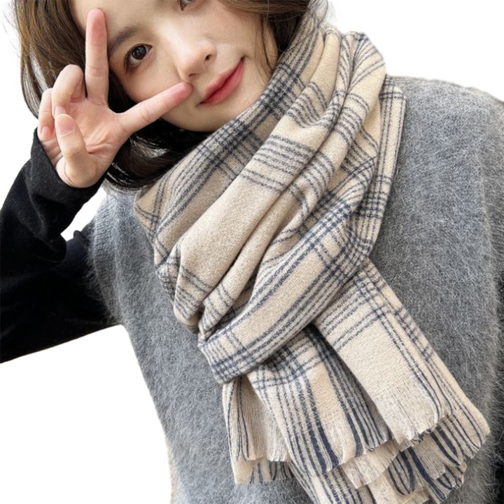 Esarfa de dama, multicolor, cu franjuri, oversized