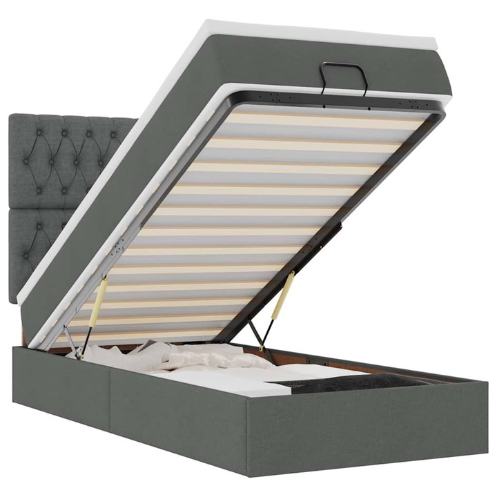 Cadru pat otoman cu saltea vidaXL, tesatura, gri inchis, 100x200 cm, 46.92 Kg 3313217