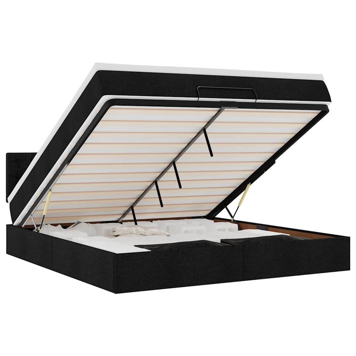 vidaXL fekete szövet ottomán ágy matraccal & LED-ek 180x200cm 3312494
