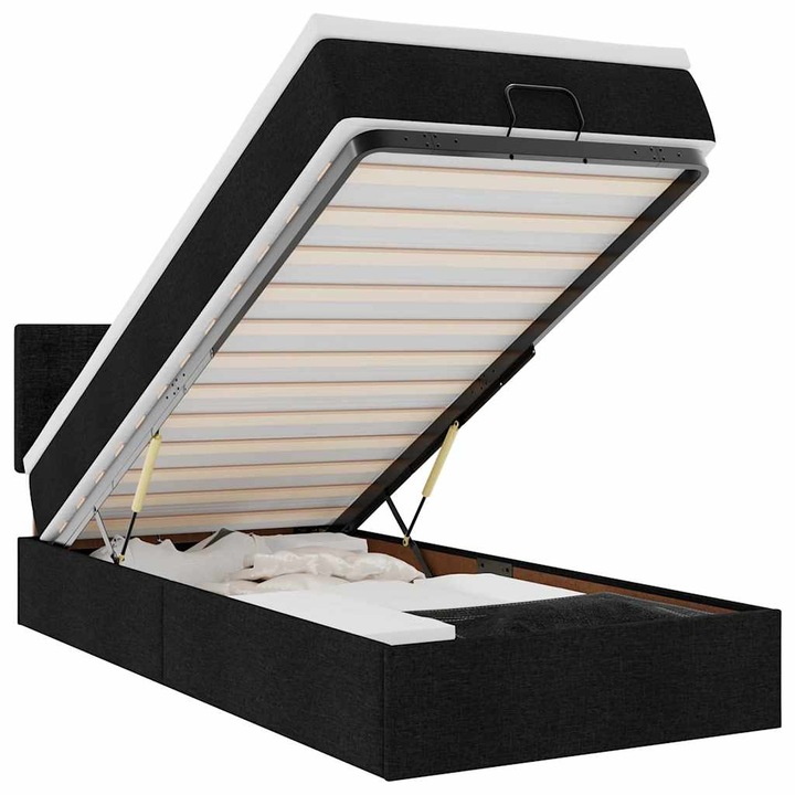 Pat otoman cu saltea si LED-uri vidaXL, negru, 80x200cm, textil 3312431