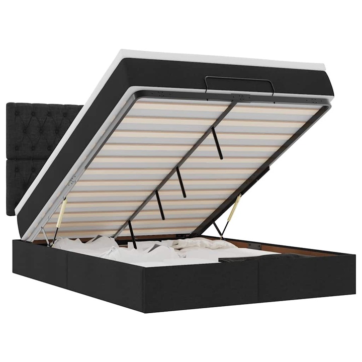 Cadru de pat otoman cu saltea vidaXL, tesatura, neagra, 140x200cm, 57.69 Kg 3313246