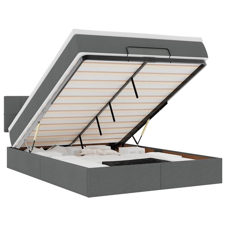 Cadru pat otoman vidaXL, cu saltea tesatura gri inchis 140x200 cm, 57.54 kg