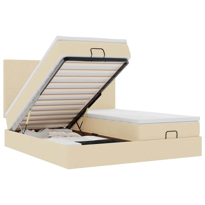 Cadru de pat vidaXL, otoman cu saltele crem 200x200cm stofa, 46.3 kg 3314532