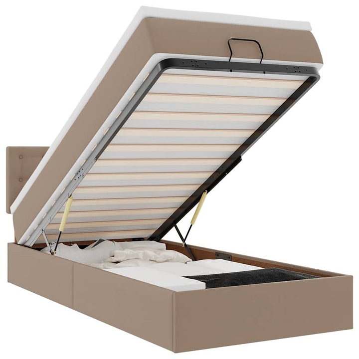 Pat otoman cu saltea vidaXL, cappucino, 90x190cm, piele ecologica 39.04 kg 3311282