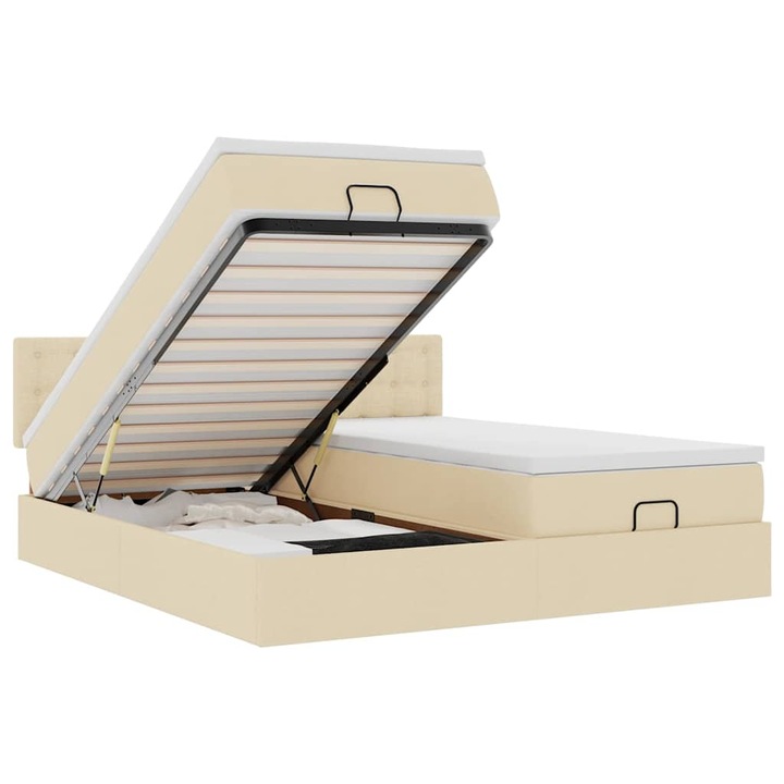 Cadru de pat vidaXL, otoman cu saltele crem 180x200cm stofa, 44.09 kg 3312890