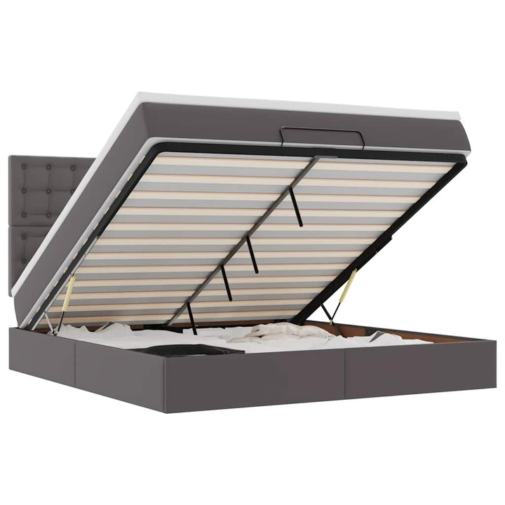 VidaXL Ottomán ágykeret matraccal szürke 180x200cm műbőrrel 62.4 kg 3313868