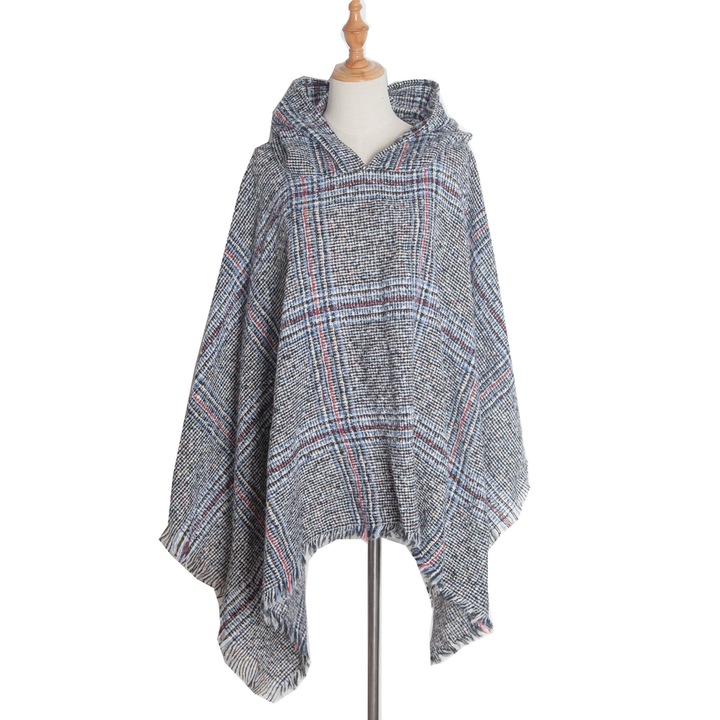 Poncho din poliester cu carouri, Zeaicos, multicolor, 135x135cm