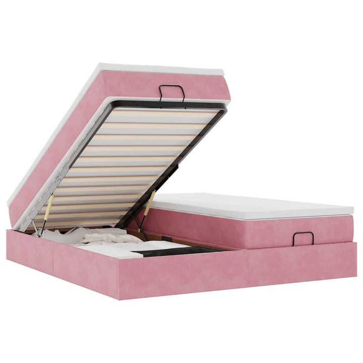 Cadru de pat vidaXL, otoman cu saltele Roz 200x200cm catifea, 36.4 kg