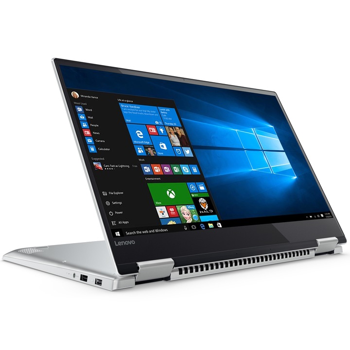Laptop 2 in 1 Lenovo YOGA 720-15IKB cu procesor Intel® Core™ i7-7700HQ 2.80 GHz, Kaby Lake, 15.6", Full HD, IPS, Touchscreen, 8GB, 512GB SSD, nVIDIA GeForce GTX 1050 4GB, Microsoft Windows 10 Home, Platinum