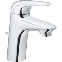 Baterie lavoar Grohe Wave, monocomanda, 1/2'', cartus ceramic, limitator temperatura, set evacuare cu tija, aerator, marimea S, Crom