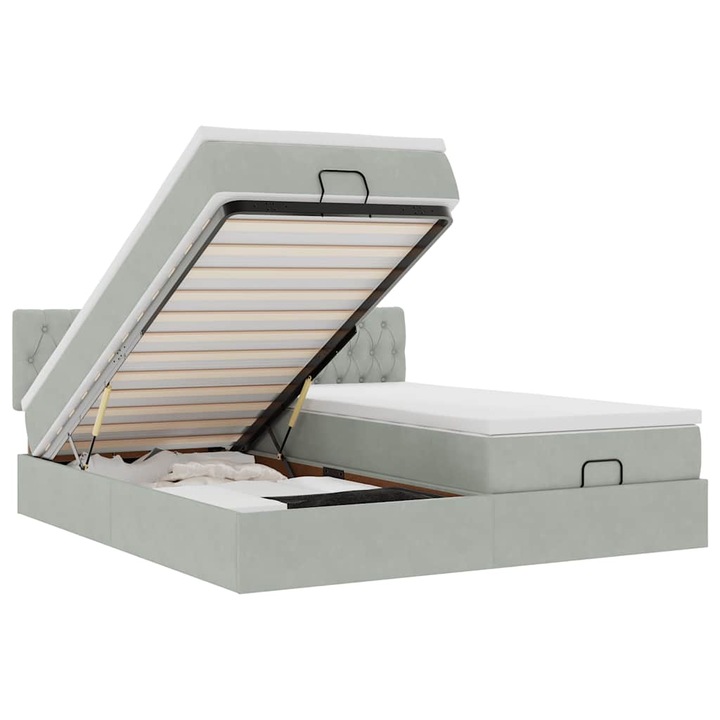 VidaXL Ottomán ágykeret matracokkal világosszürke 160x200cm bársony 50.39 kg