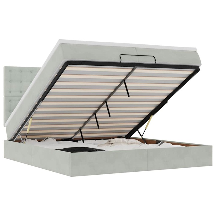 VidaXL Ottomán ágykeret matracokkal világosszürke 200x200cm bársony 44.29 kg 3314486