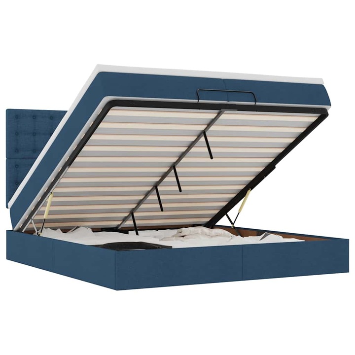 Cadru de pat otoman cu saltele vidaXL, tesatura, albastra, 200x200cm, 58.32 Kg 3314203