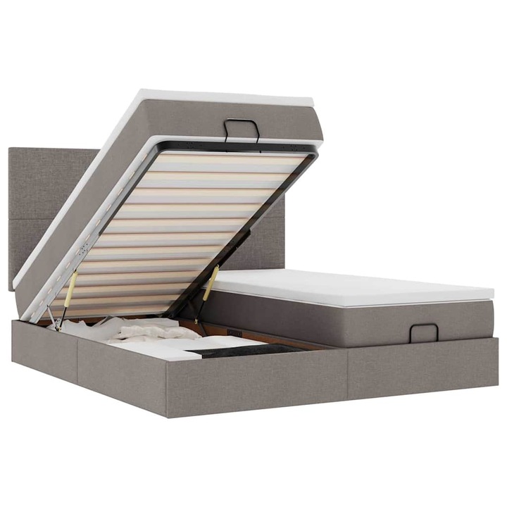 Cadru de pat vidaXL, otoman cu saltele Taupe 200x200cm tesatura, 46.6 kg 3314531