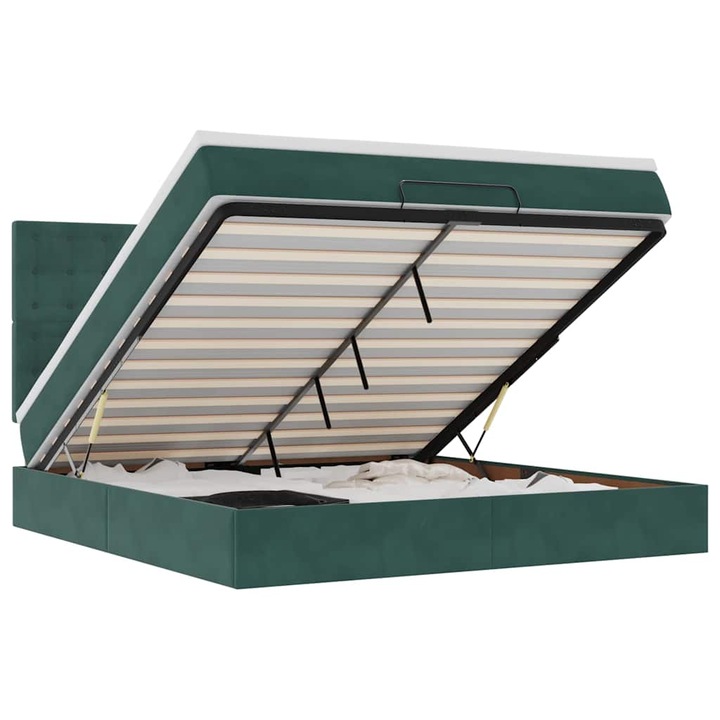 VidaXL Ottomán ágykeret matracokkal sötétzöld 180x200cm bársony 40.84 kg