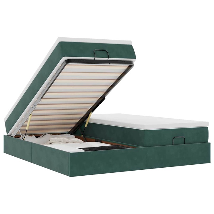 VidaXL Ottomán ágykeret matracokkal sötétzöld 180x200cm bársony 36.36 kg