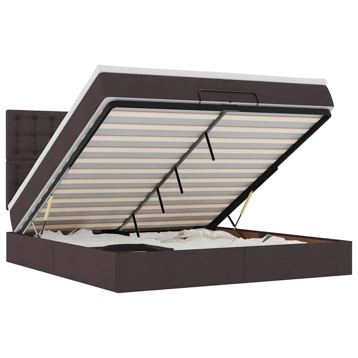 Cadru de pat otoman cu saltele vidaXL, tesatura, maro inchis, 200x200cm, 58.24 Kg 3313351