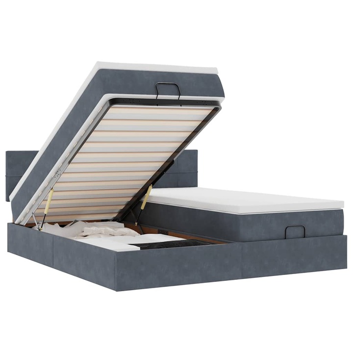 Cadru de pat vidaXL, otoman cu saltele Gri inchis 200x200cm catifea, 46.68 kg 3312081