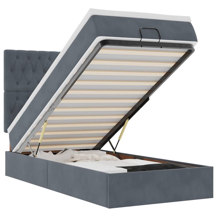 Cadru de pat vidaXL, otoman cu saltele Gri inchis 100x200cm catifea, 46.73 kg