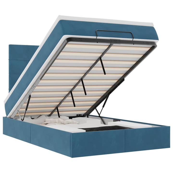 Cadru pat otoman cu saltele vidaXL, Albastru inchis, 120x200cm, catifea, 57.25 Kg 3313467
