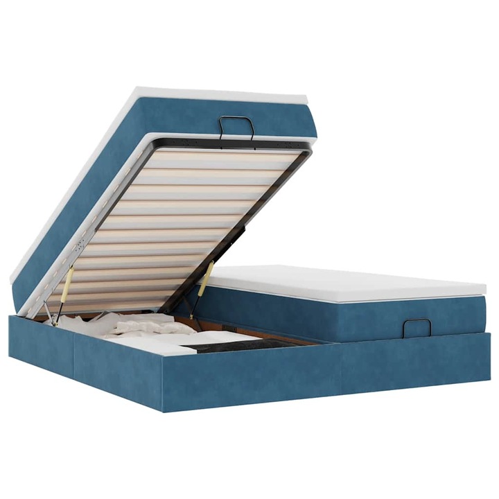 VidaXL Ottomán ágykeret matracokkal sötétkék 160x200cm bársony 58.43 kg
