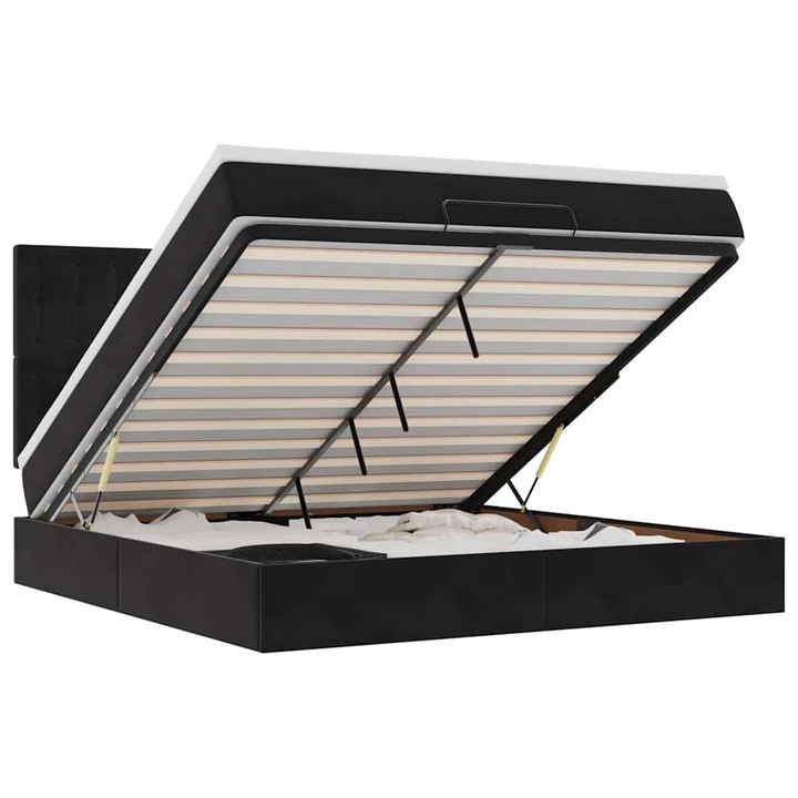 Cadru de pat otoman cu saltele vidaXL, catifea, neagra, 160x200cm, 65.19 Kg 3313627