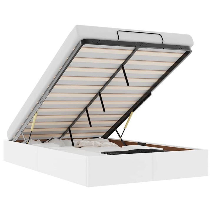 Cadru de pat vidaXL, otoman fara saltea alb 120x200cm piele artificiala, 21.4 kg