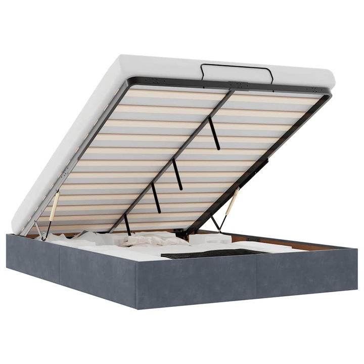 Cadru pat otoman fara saltea vidaXL, Gri inchis, 140x190 cm, catifea, 23.4 Kg 3310962