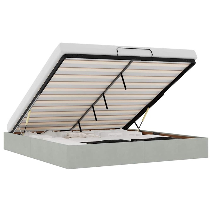 VidaXL Ottomán ágykeret matrac nélkül világosszürke 160x200 cm bársony 26.4 kg