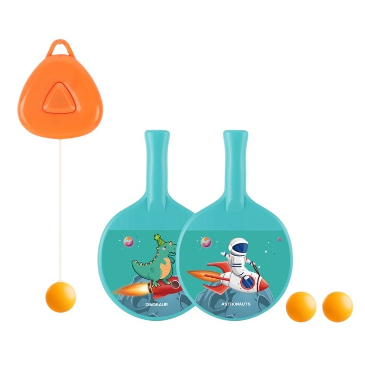 Комплект от 2 хилки за тенис на маса, Flippy, за деца, анимиран дизайн, астронавтска тема, включени висящи аксесоари и 2 топки, сини