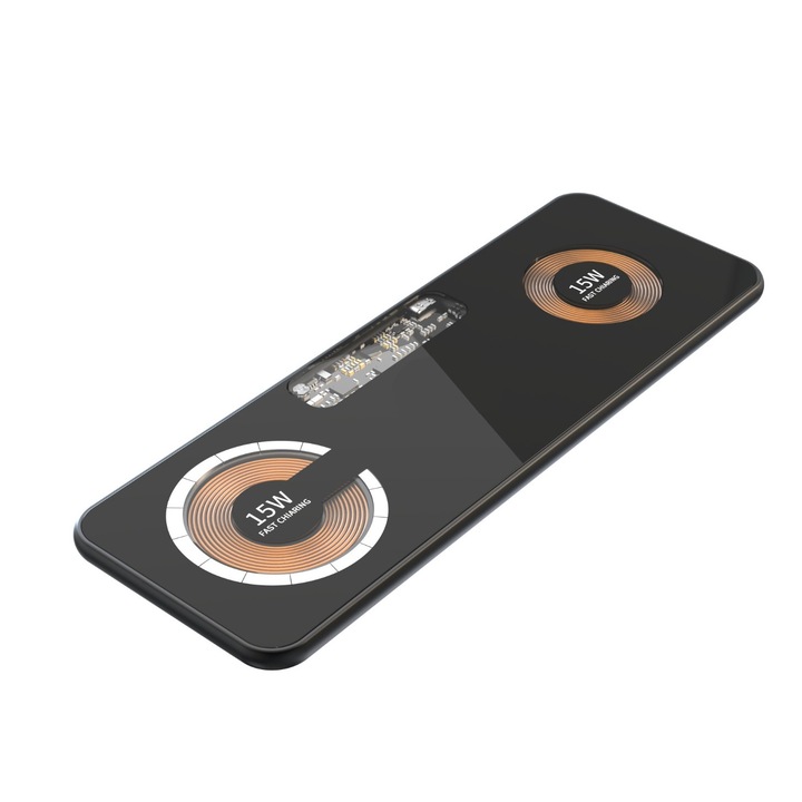 Безжично зарядно Magsafe 30W Fast Charge Secure Glass, RiKbo® 2 в 1 зарядна станция, за Iphone, Samsung, Huawei, Android, Airpods, TWS