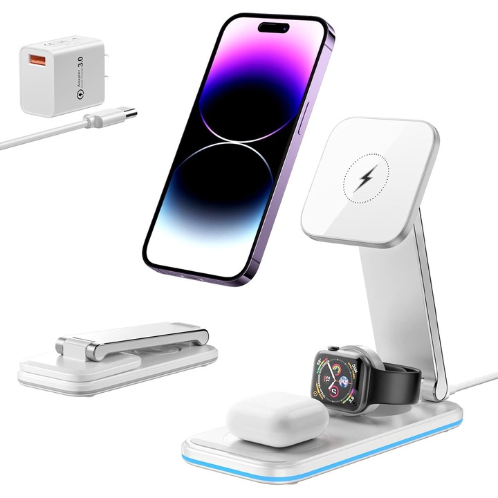 Statie de incarcare Wireless 3 in 1 BOCLOUD, suport portabil, incarcator rapid wireless