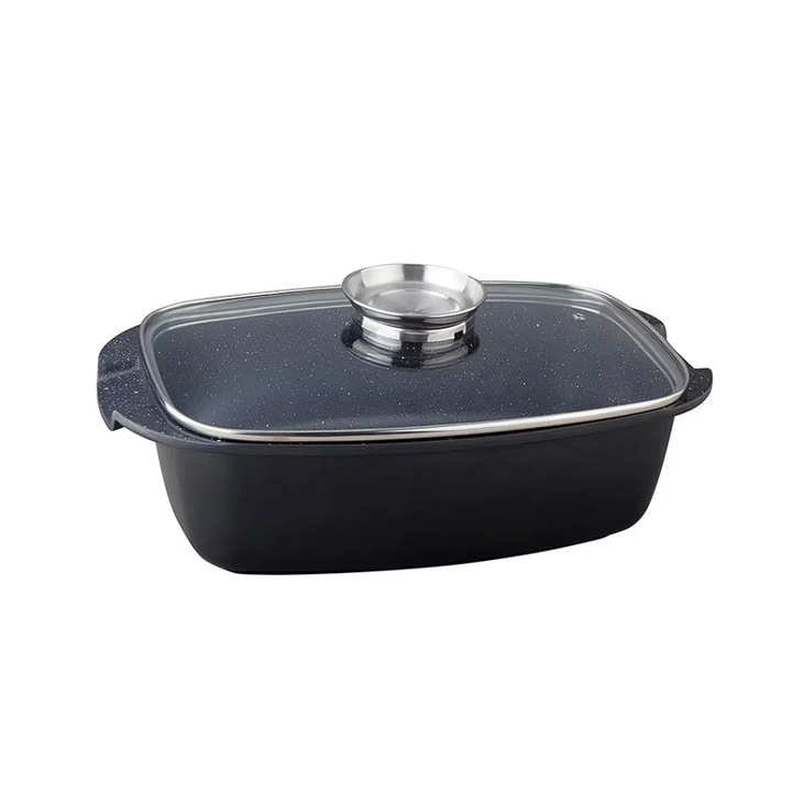 Tava roaster cu manere si capac sticla, Brio, 5.75 L