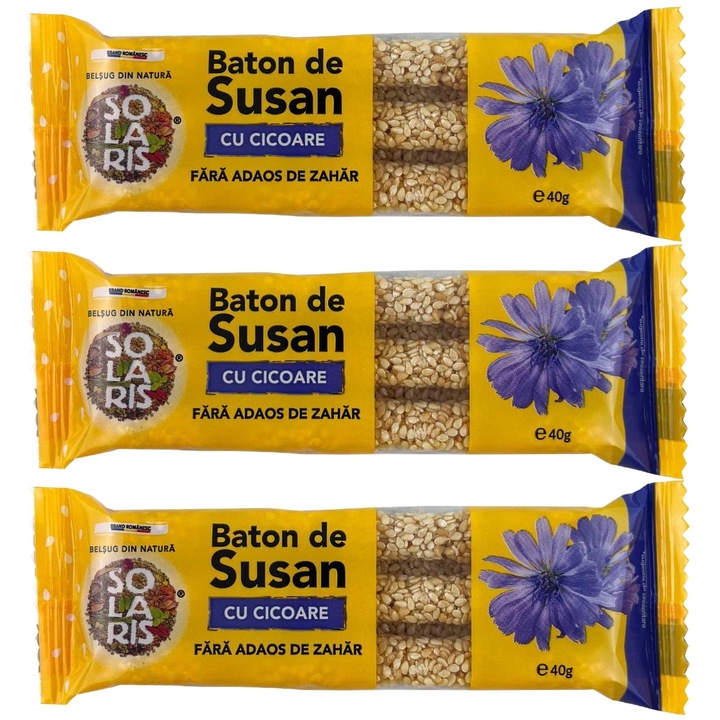 Set 3x Batoane din seminte de susan cu cicoare, fara zahar, aditivi sau conservanti, 3x40g, Solaris Plant