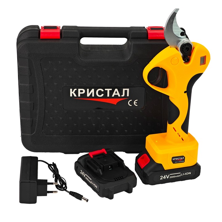 Foarfeca de gradina cu acumulator DDT-CRISTAL, 24 V, 2 Ah, deschidere max 45 mm, indicator procentaj baterie - DDT