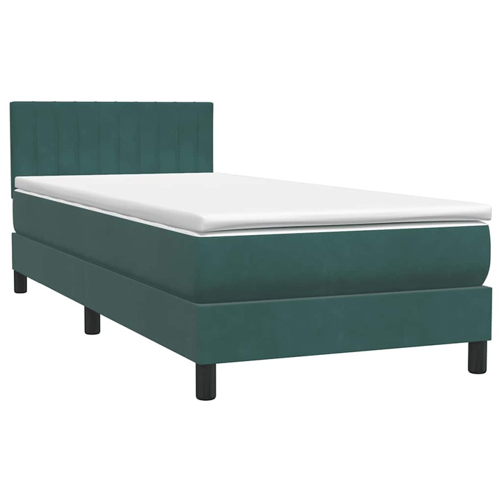 Pat box spring cu saltea vidaXL, verde inchis, 80x220 cm, catifea, 38.35 Kg 3316428