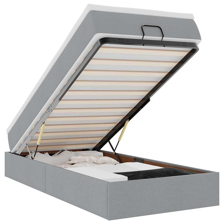 Cadru pat otoman vidaXL, cu saltea tesatura gri deschis 90x200cm, 34.36 kg