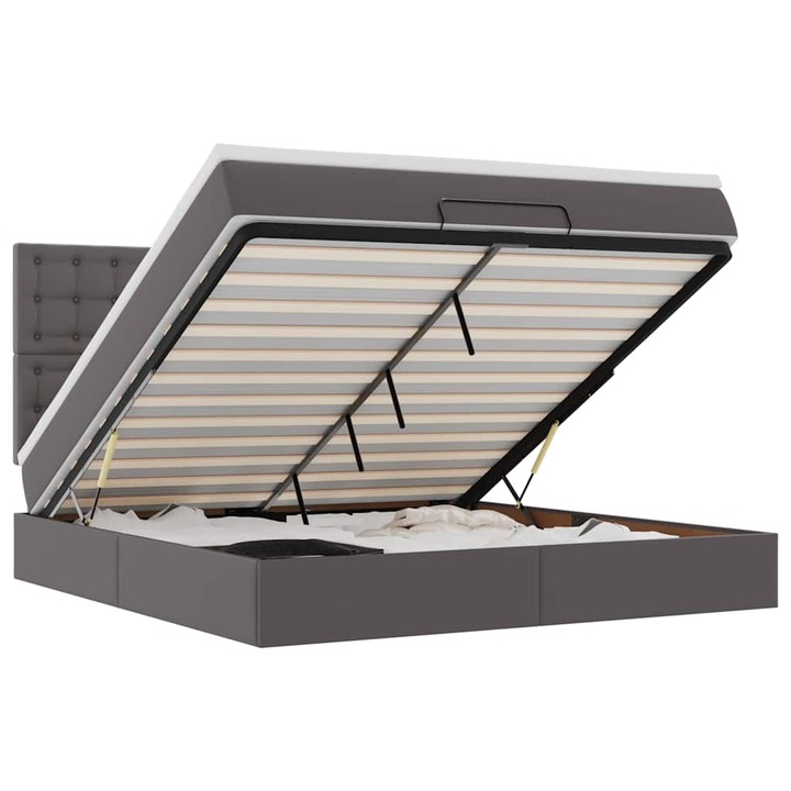 VidaXL Ottomán ágykeret matraccal Szürke 160x200cm műbőrrel 57.42 kg 3313863