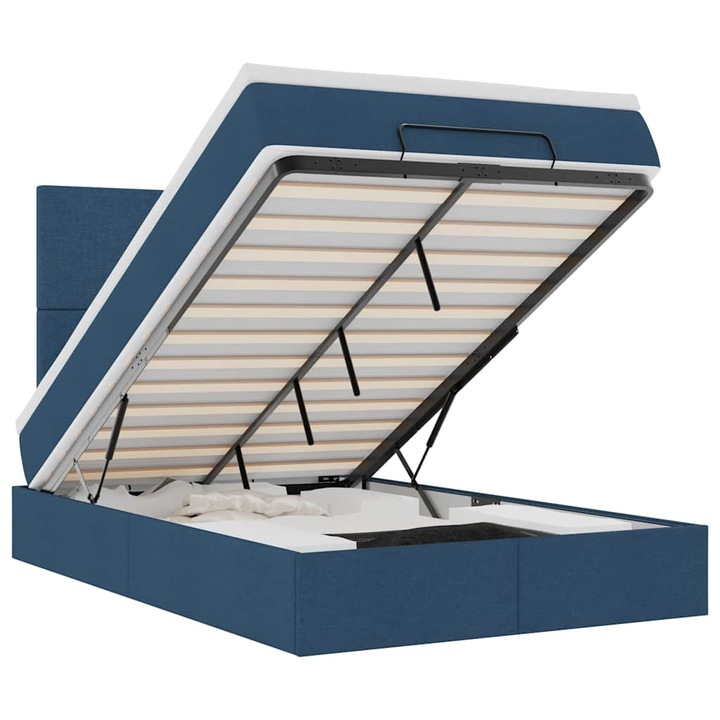 Cadru de pat otoman cu saltea vidaXL, 120x190 cm, tesatura, albastra, 53.15 Kg 3313063