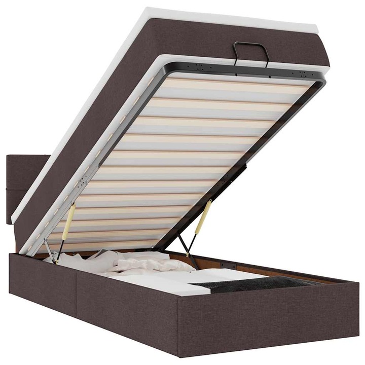Cadru de pat otoman cu saltele vidaXL, tesatura, maro inchis, 80x200cm, 36.21 Kg 3311417