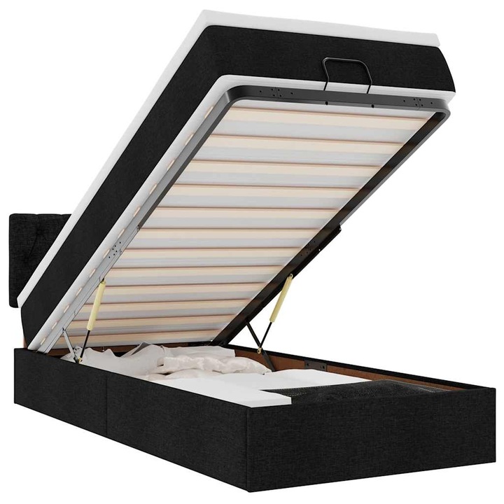 Pat otoman cu saltea si LED-uri vidaXL, negru, 80x200cm, textil 3312348