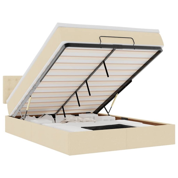 Pat otoman cu saltea vidaXL, crem, 140x190 cm, stofa, 55.23 Kg 3312476