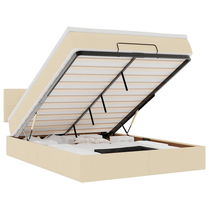 Cadru de pat otoman cu saltea vidaXL, crem, 140x200cm, stofa, 57.74 Kg 3311468
