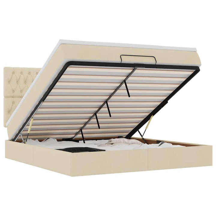 VidaXL Oszmán ágykeret matraccal krém 160x200cm szövet 55.13 kg