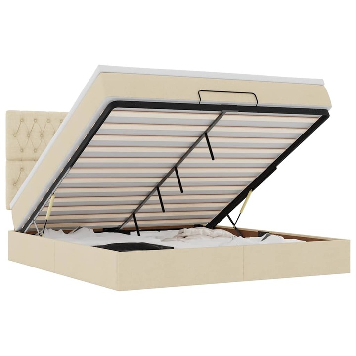 Cadru de pat otoman cu saltea vidaXL, crem, 180x200cm, stofa, 67.87 Kg 3314112